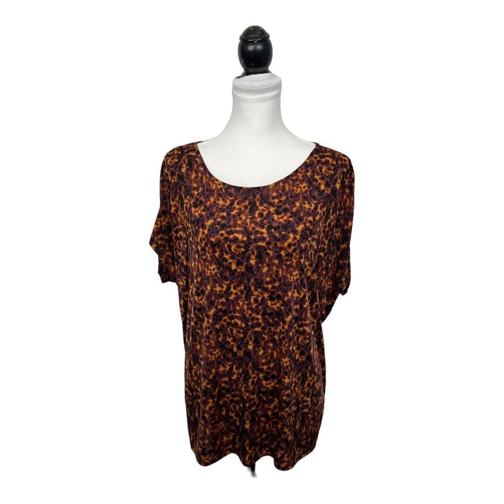 Simply Emma Women's Blouse Plus Size 1X Animal Print Slinky Top Short Sleeves